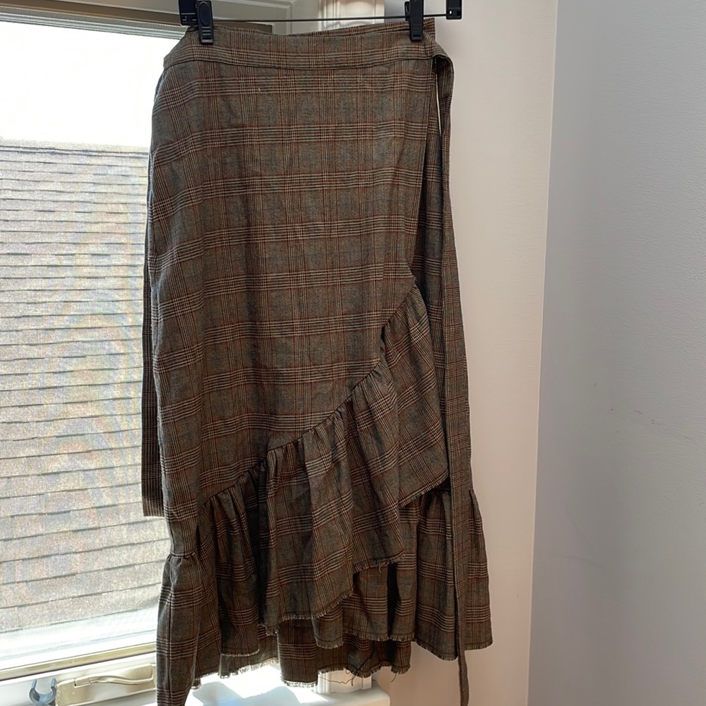 Brown plaid wrap skirt